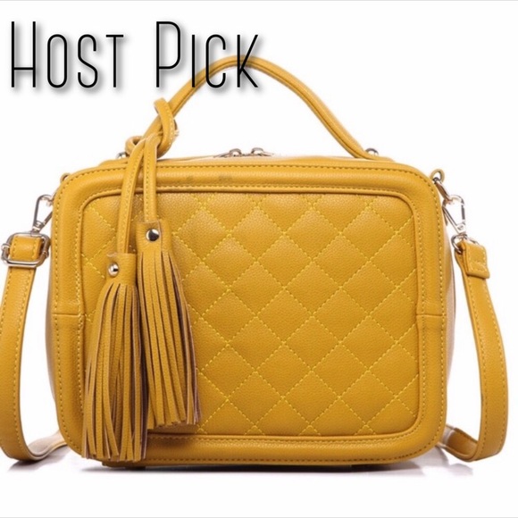 Mustard Quilted Box Satchel Purse Adjustable Strap - Picture 7 of 7